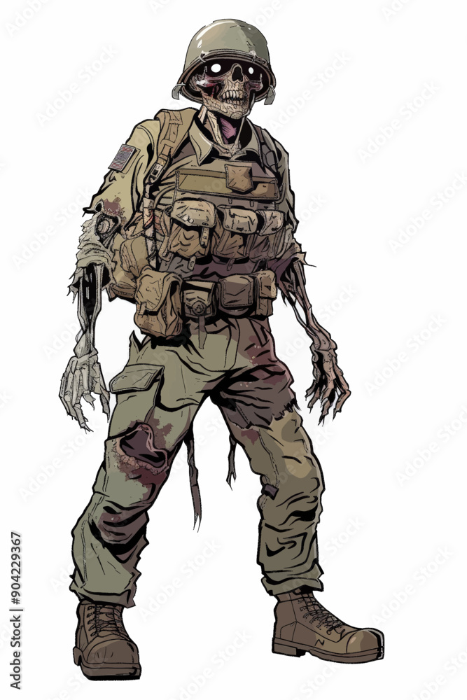 A zombie soldier with a helmet and a backpack A zombie soldier with a helmet and a backpack