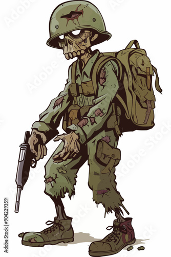 A zombie soldier with a backpack and a gun