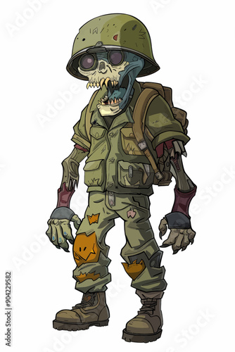 A zombie soldier with a backpack and a helmet
