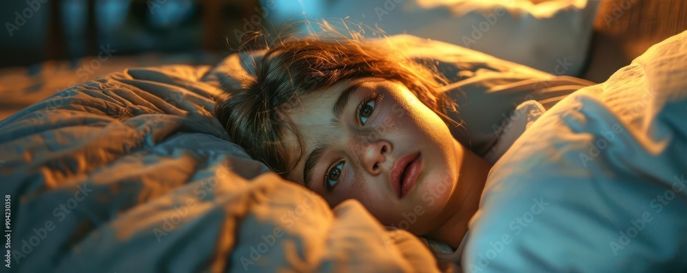 Child with sore stomach, absurdly oversized pillow, lying on couch, soft evening light, close-up, surreal sensation of discomfort Child with sore stomach, absurdly oversized pillow, lying on couch, soft evening light, close-up, surreal sensation of discomfort