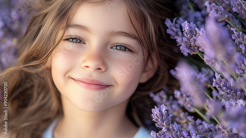 Cheerful girl with a soft lavender backdrop