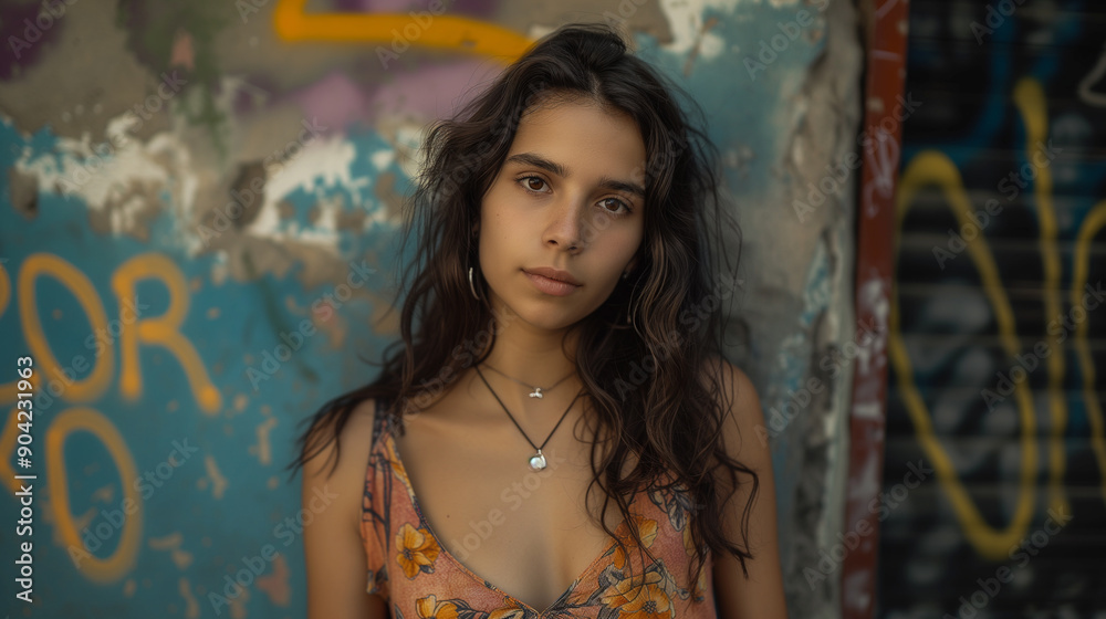Latina Woman Portrait with Soulful Eyes in Urban Environment Latina Woman Portrait with Soulful Eyes in Urban Environment