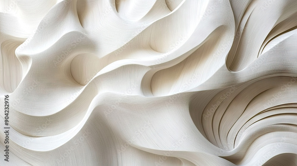 Fototapeta premium White Plywood 3D Wall Art with Wavy Contour Pattern