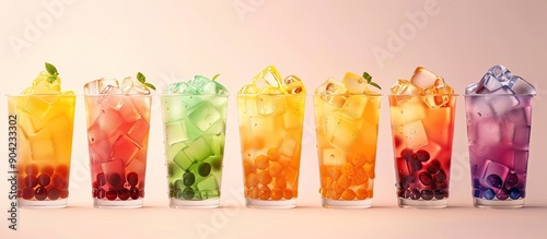 Colorful and flavorful iced boba drinks with a variety of options and available copy space image