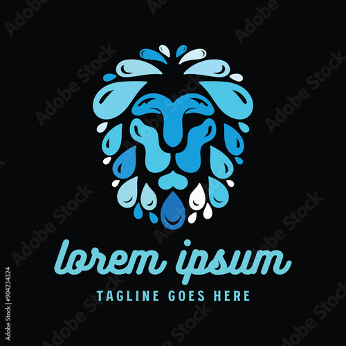 Lion Head Face with Blue Water Oil Liquid Splash Wave Icon Symbol Illustration Design