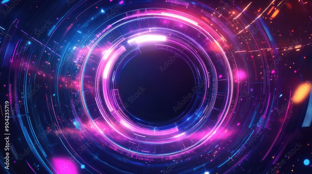 A futuristic background with neon light effects and circular designs, with a blank space in the center for text. A futuristic background with neon light effects and circular designs, with a blank space in the center for text.