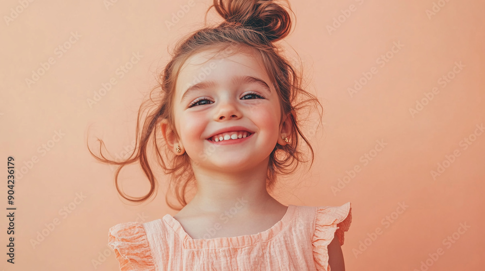 Joyful girl with a pale peach backdrop Joyful girl with a pale peach backdrop