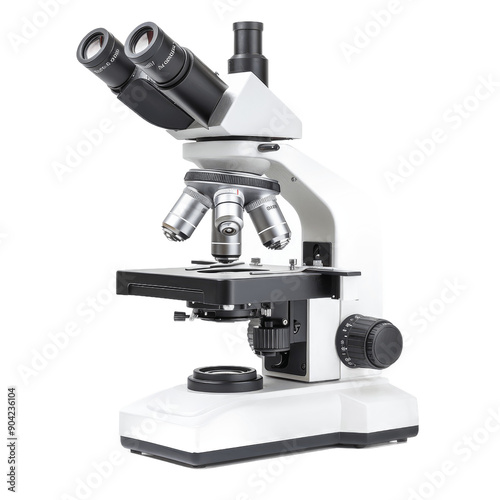 Binocular optical microscope isolated on transparent background with clipping path medical research instrument