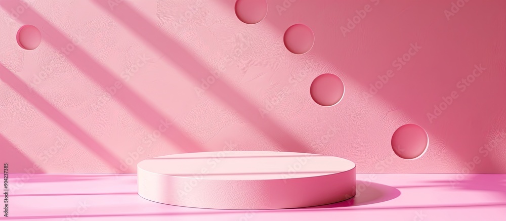 Podiums casting shadows on a pink backdrop with copy space image Podiums casting shadows on a pink backdrop with copy space image
