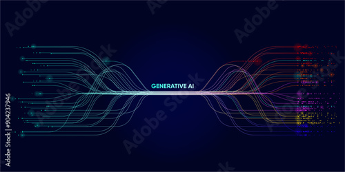 Illustration of abstract stream. Artificial intelligence. Big data, technology, AI, data transfer, data flow, large language model, generative AI