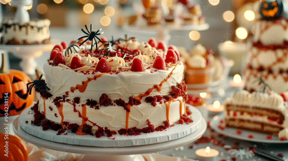 A white cake with red frosting A white cake with red frosting