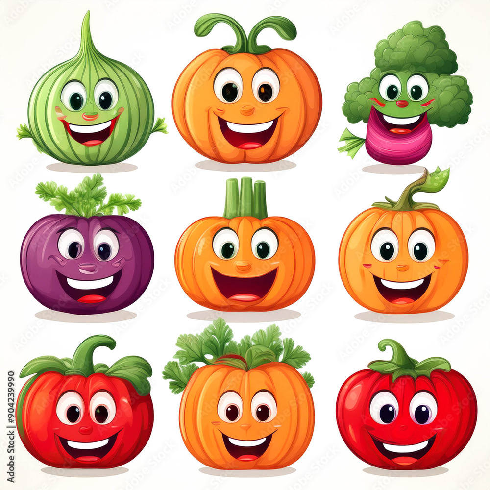 custom made wallpaper toronto digitalSet aus glücklichem Gemüse, isoliert auf weißen Hintergrund, Freisteller 