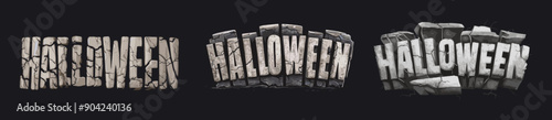 Halloween word stone lettering set, Halloween text typography set for banner, poster, greeting card, Generative AI