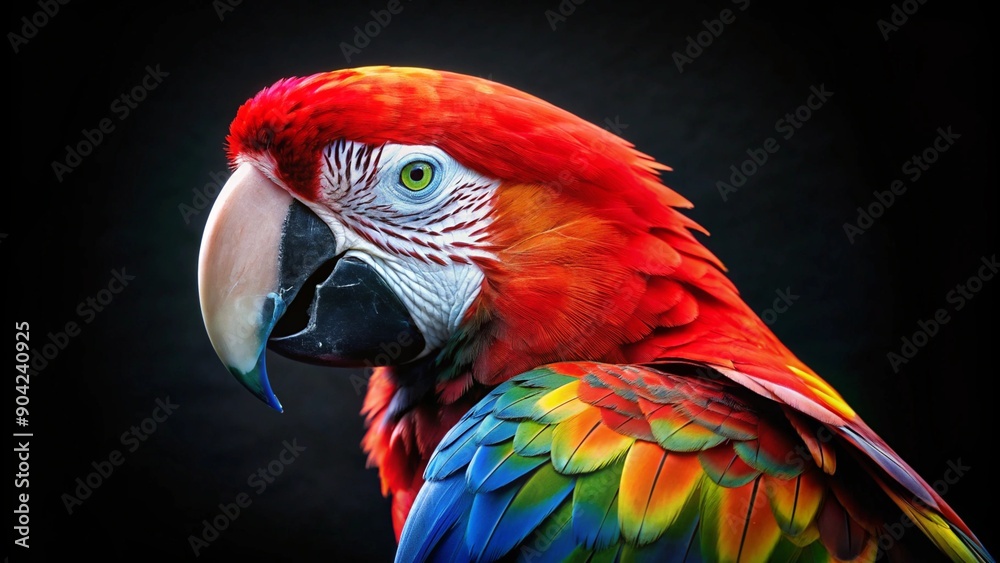 Fototapeta premium Portrait of a beautiful macaw parrot on a black background