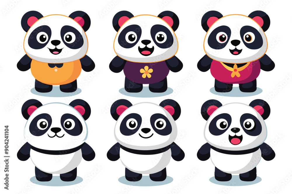 Six Adorable Cartoon Pandas in Various Outfits Six Adorable Cartoon Pandas in Various Outfits