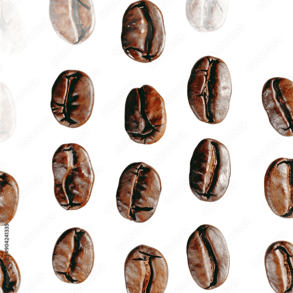 Many roasted coffee beans isolated on transparent background top view Many roasted coffee beans isolated on transparent background top view