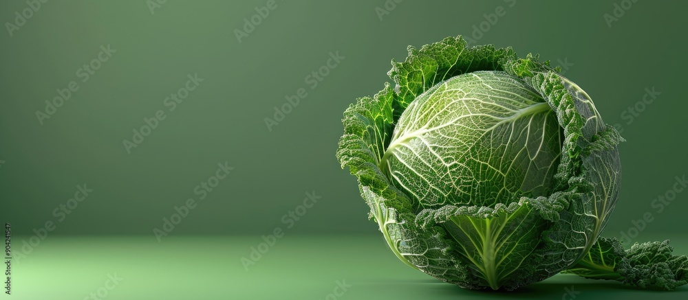 Fototapeta premium Savoy cabbage head displayed with copy space image