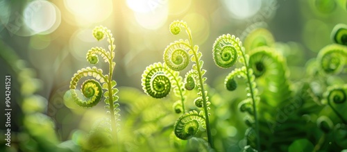 Springtime fern fronds furled and unfurled in a close up shot with a blurred background perfect as a copy space image