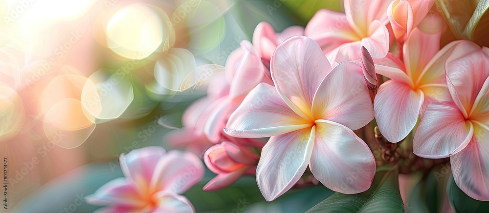 Pink plumeria flowers in close up make excellent houseplants especially when looking for a copy space image Pink plumeria flowers in close up make excellent houseplants especially when looking for a copy space image