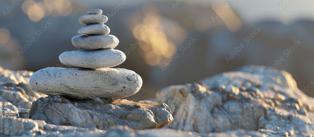 Obraz premium Stack of small stones with copy space image