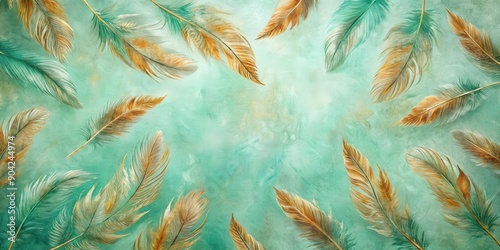 Amber plumes creating enchanting patterns over a canvas painted in shades of mint green, abstract, art, background, beauty