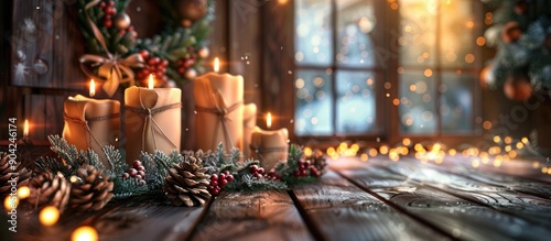 Prepare for Christmas with a rustic advent calendar featuring candles and eco friendly sustainable decor Ideal for a greeting card design with a winter cozy theme and space for text or images