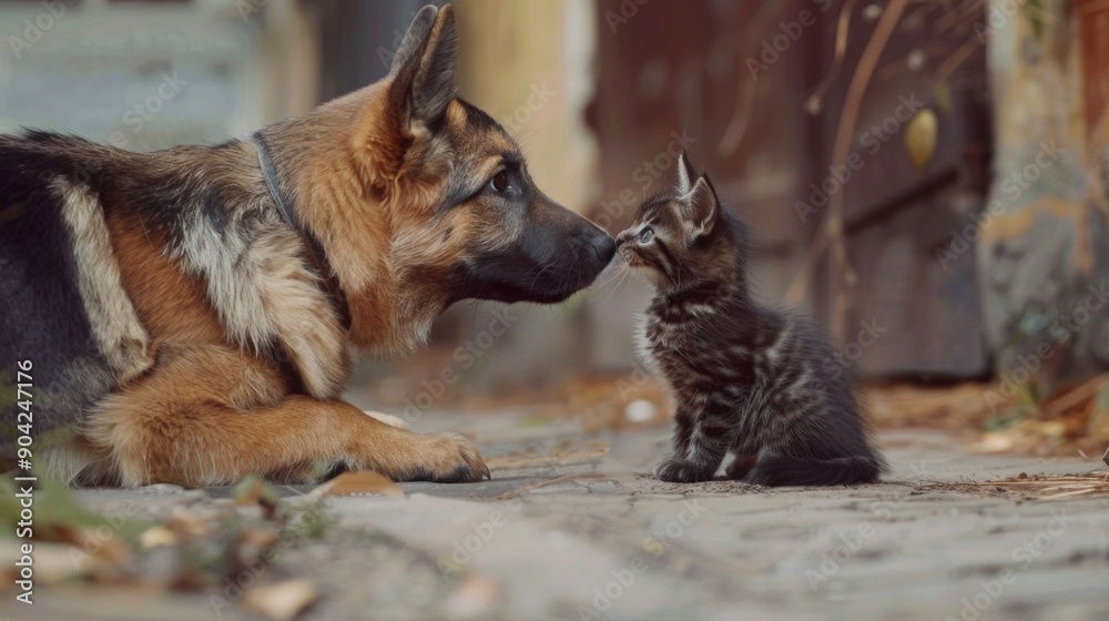 A Heartwarming Moment Between a Dog and Cat at Play, Puppy And Kitten, Dog and Cat Playing Together A Heartwarming Moment Between a Dog and Cat at Play, Puppy And Kitten, Dog and Cat Playing Together