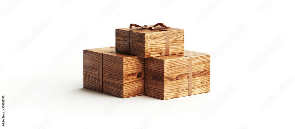 Isolated on a white background wooden gift boxes for wine are displayed in a copy space image Isolated on a white background wooden gift boxes for wine are displayed in a copy space image