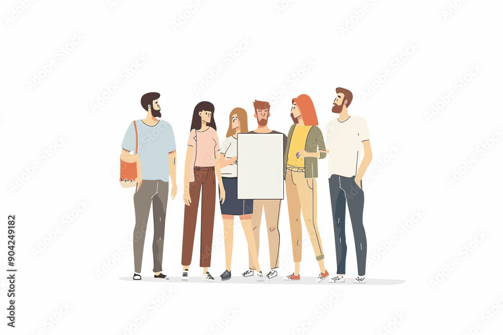 Obraz premium United We Stand: Diverse group of young people holding a blank banner together, promoting unity and collective action with copy space for your message. 