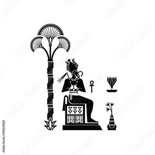 Silhouette of ancient egypt god osiris , middle east death king with crown and scepter photo