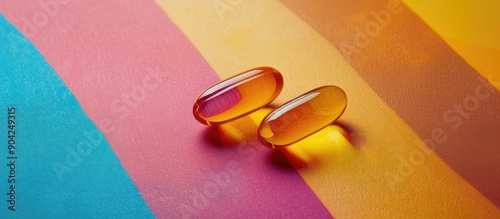 Lutein capsules depicted in a close up soft focus image on a vibrant paper background with ample copy space photo