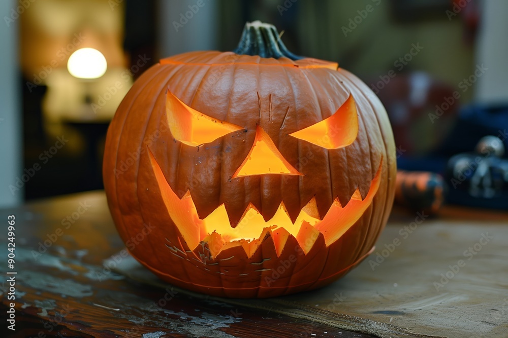 Radiant Jack O' Lantern: A Carved Pumpkin Illuminating Halloween Celebrations Radiant Jack O' Lantern: A Carved Pumpkin Illuminating Halloween Celebrations