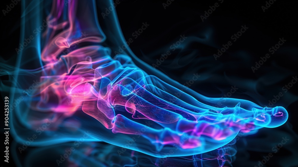 3D X-ray Image Highlighting Pain in Ankle Joint with Vivid Colors 3D X-ray Image Highlighting Pain in Ankle Joint with Vivid Colors