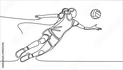 Abstract one line drawing and continue for the sport, volleyball on digital art concept, Generative AI.