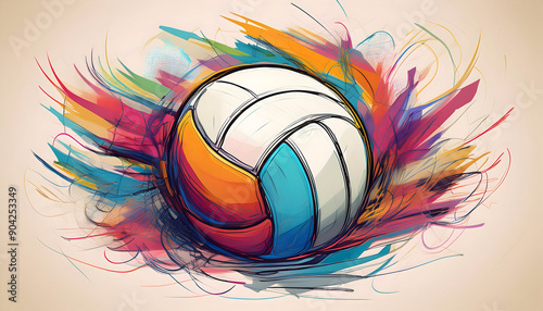 Abstract one line drawing and continue for the sport, volleyball on digital art concept, Generative AI.