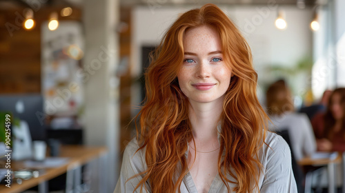 Wallpaper Mural Confident Redhead Woman Smiling in Modern Office Environment Torontodigital.ca