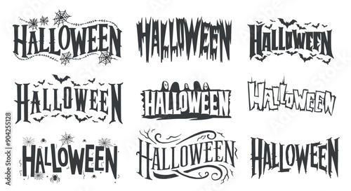 Halloween word lettering set, Halloween text typography set for banner, poster, greeting card, Generative AI