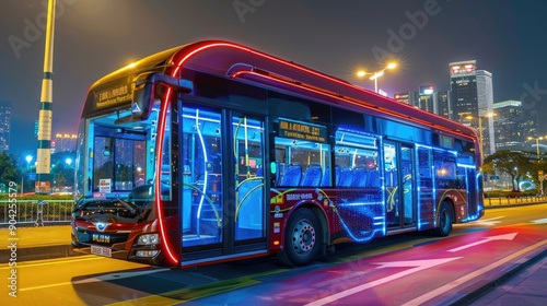 A smart city bus equipped with AI-enhanced passenger counting and route optimization technology.
