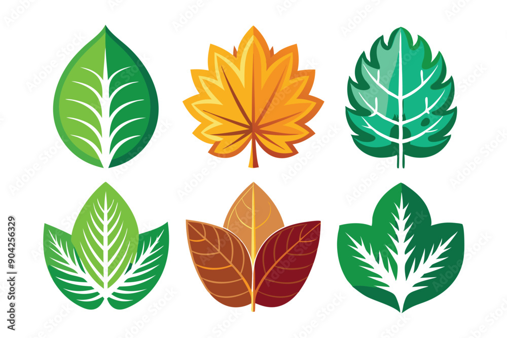 Collection of Six Stylized Leaves with Different Colors and Shapes Collection of Six Stylized Leaves with Different Colors and Shapes