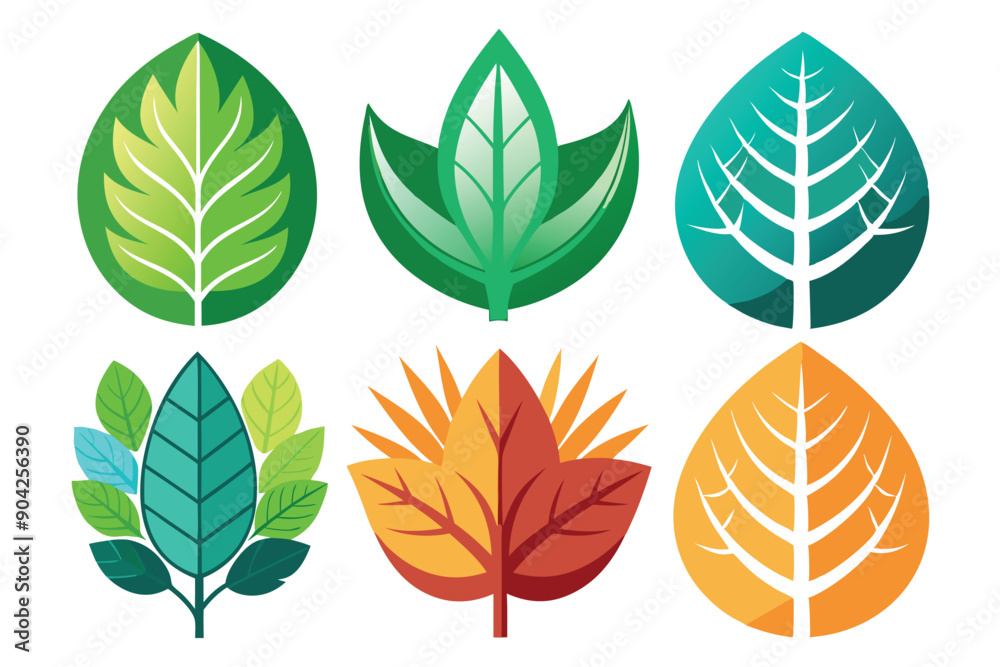 Six Stylized Leaf Icons in Different Colors and Shapes Six Stylized Leaf Icons in Different Colors and Shapes