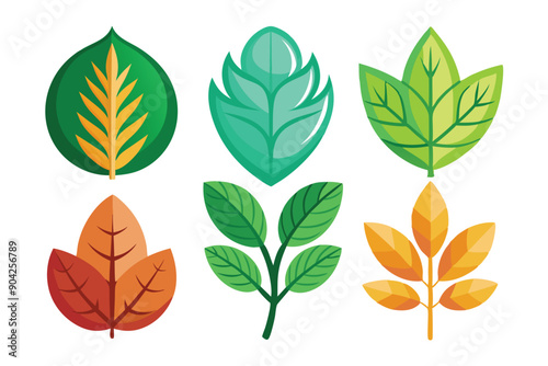 Six Colorful Leaf Designs for Nature-Themed Illustrations