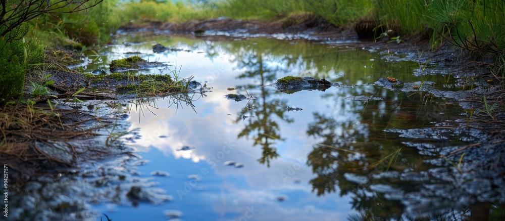 After the rain the sky displays its beauty reflecting in a serene copy space image of standing water After the rain the sky displays its beauty reflecting in a serene copy space image of standing water
