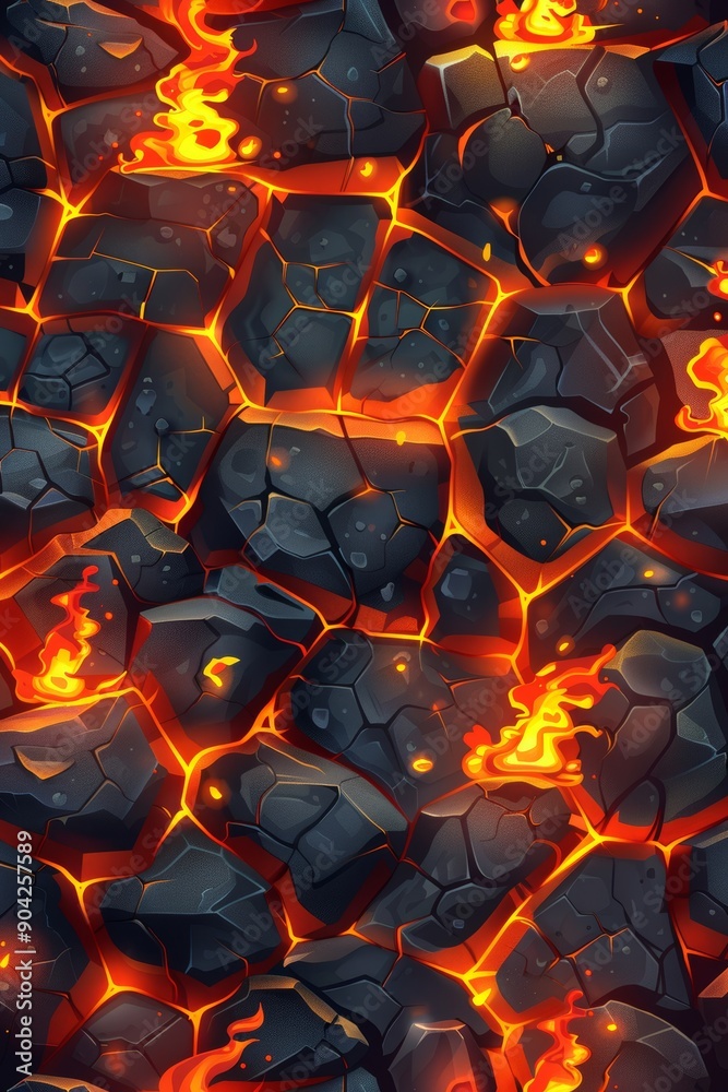 Seamless Background Of Molten Stones With Lava, Magma And Fire. Texture For Phone, Computer Game Seamless Background Of Molten Stones With Lava, Magma And Fire. Texture For Phone, Computer Game
