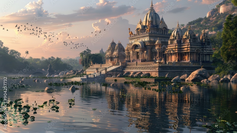 Obraz premium A serene Indian temple scene reflecting spirituality and inner peace.