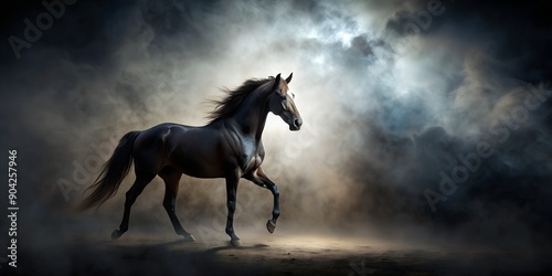 Majestic horse silhouette on dark background with subtle texture AI-Generated Content, outline, majestic © boxcs