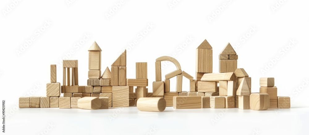 Wooden blocks creatively arranged to form diverse structures architecture and buildings against a white backdrop perfect for use as a copy space image Wooden blocks creatively arranged to form diverse structures architecture and buildings against a white backdrop perfect for use as a copy space image