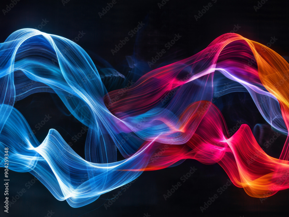 Colorful Lightwaves on Black Background, Generative AI Illustration Colorful Lightwaves on Black Background, Generative AI Illustration