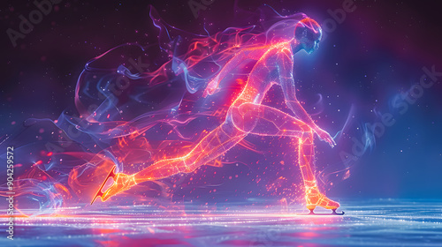 Figure skater silhouette during a run on the ice. Figure skating. Winter Olympics in 2026 in Italy. Winter Olympic Games in Milan and Cortina d'Ampezzo