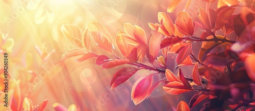 The radiant autumn hues create a beautiful background with leaves displaying red orange and yellow tones shining in sunlight encapsulating nature s charm in a single frame with copy space image