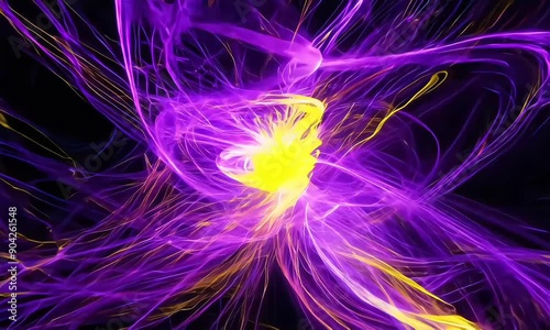 Explosive burst of radiant purple and yellow light streaks in a dynamic starbust pattern, 60fps